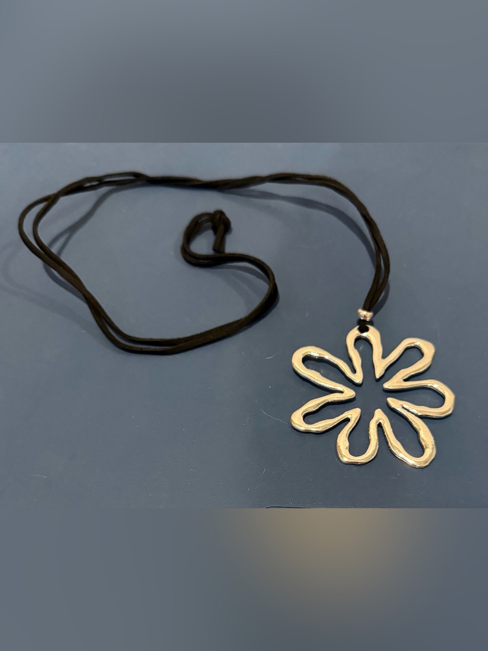 Pretty Silver Floral Pendant Necklace with Black Cord- NWOT